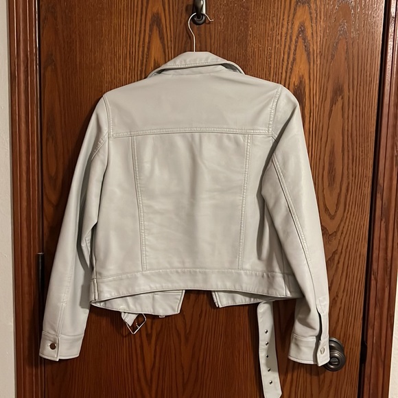 NWT TOPSHOP LEATHER MOTO JACKET - GRAY - Picture 2 of 4